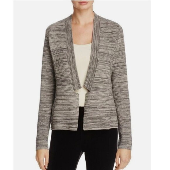 Eileen Fisher XL Cardigan Sweater Top Notch Collar Gray Cream Tan Maple Oat Long - Picture 7 of 14